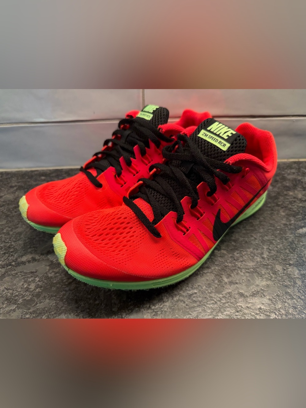 Nike Neon Red and Black ZM Speed RCR Men's Running Shoes with neon yellow detail